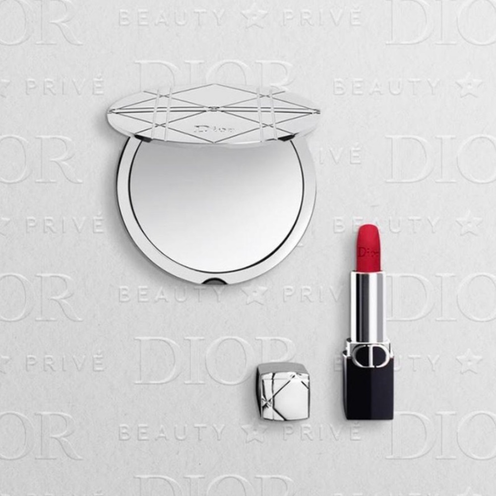 Dior Rouge Lipstick and Elegant Silver Compact